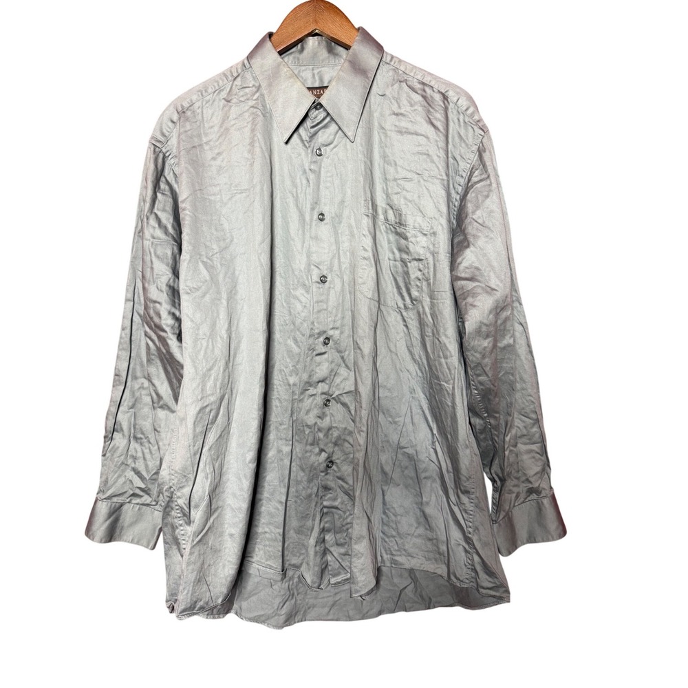Lanzara‎ Men Size 17(1/2) Dress Shirt Silver Gray Long Sleeve Button Up Solid